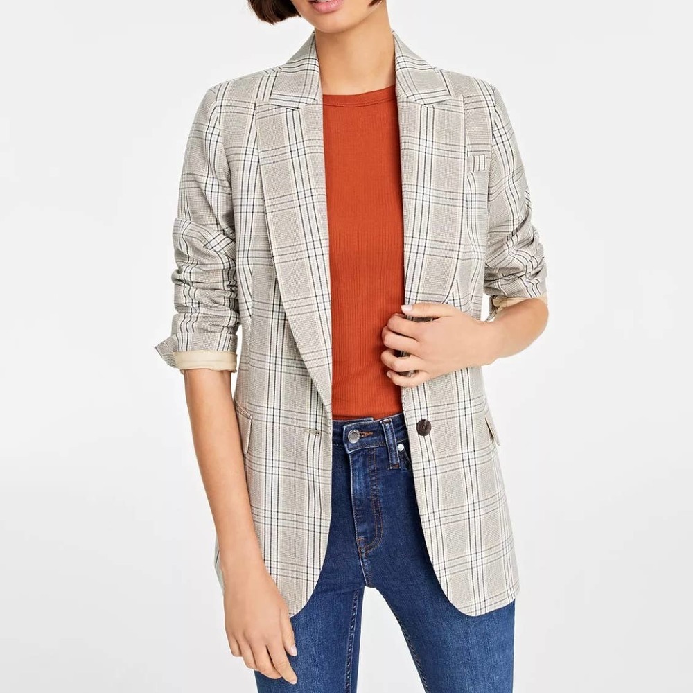 ON-34TH ONE BUTTON BOYFRIEND BLAZER IN BLOOD ORANGE COMBO NWT WOMEN'S SIZE 10
